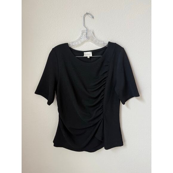 Anthropologie Deletta Ruched Black Blouse Size Large - Picture 2 of 6